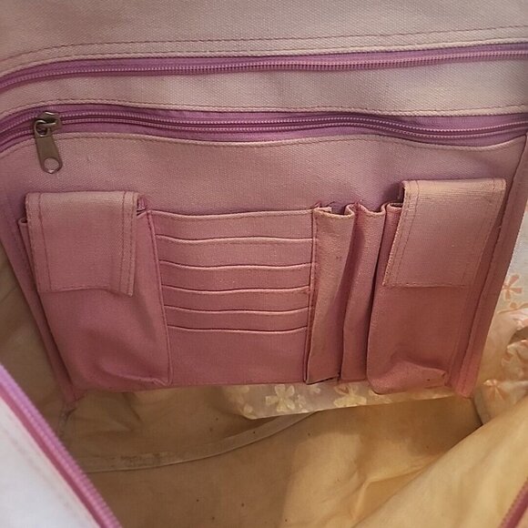 Sea Turtle Canvas Organizer Tote Bag Purse Island Resort Tara Tiger Brand Pink - Picture 7 of 8